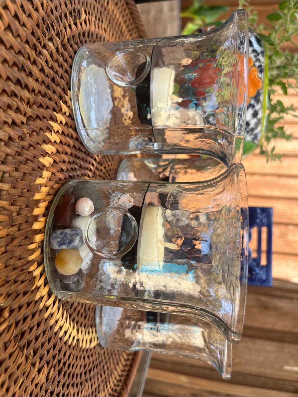 Hand Blown, Hammered Clear Glass, Floating Votive CandleHolders-Set-4-India-